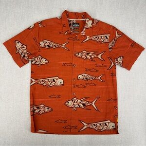 Quick Silver Waterman Shirt L Comfort Hawaiian Fish Tropical Tuna Vacation Ocean